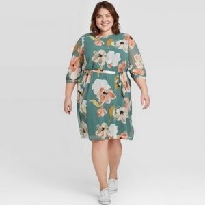 Ava & Viv Floral Print 3/4 Sleeve Dress 1x